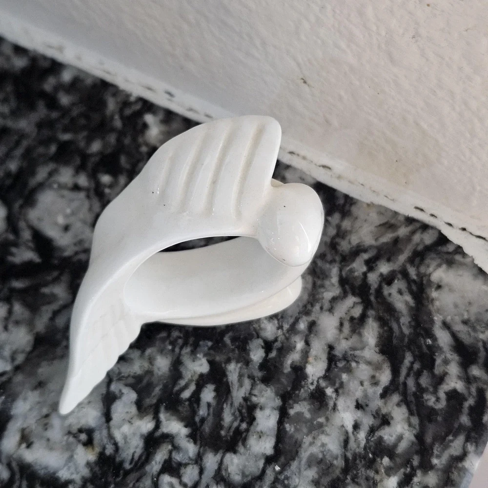 Vintage‎ white porcelain Dove napkin ring holder- Replacement tablescape